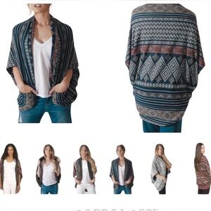Bodhi Bohemian Swag Cocoon Wrap Cardigan Kimono Gray Blue Green O/S